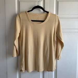 J. JILL Pima ¾ Sleeve Scoop Neck Tee SP Yellow Striped 100% Pima Cotton Comfy